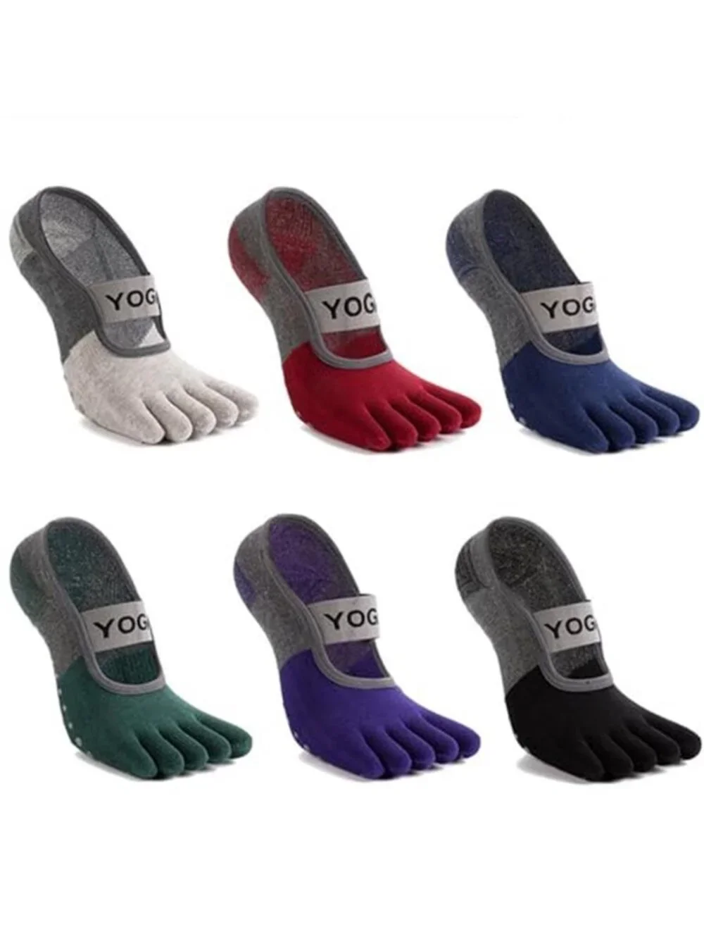 6 Pairs Women's Yoga Socks with Grips Non-Slip Full Toes Socks